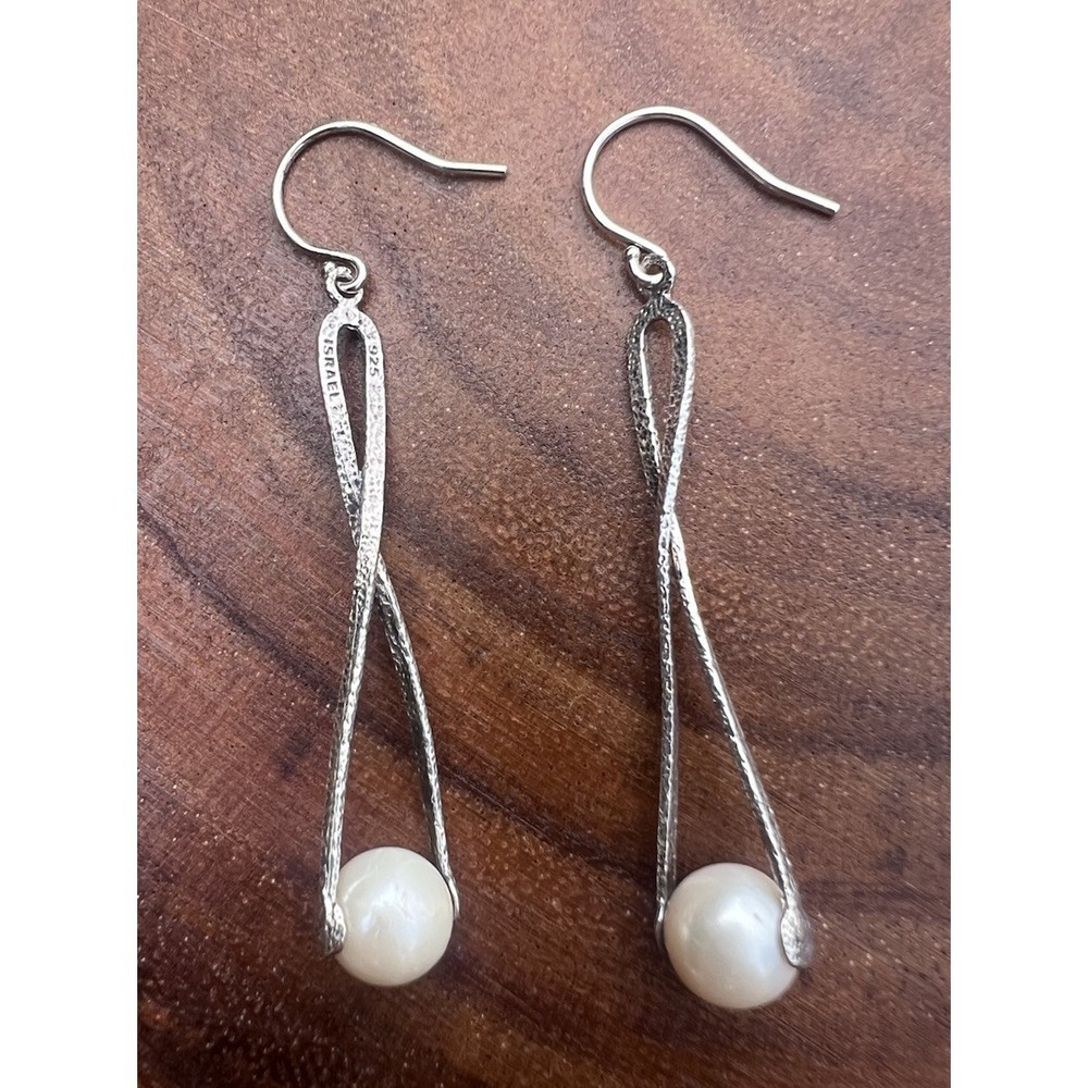 Silpada Textured Sterling Silver "Diver Pearl" Twisted Earrings W2285 925 Israel